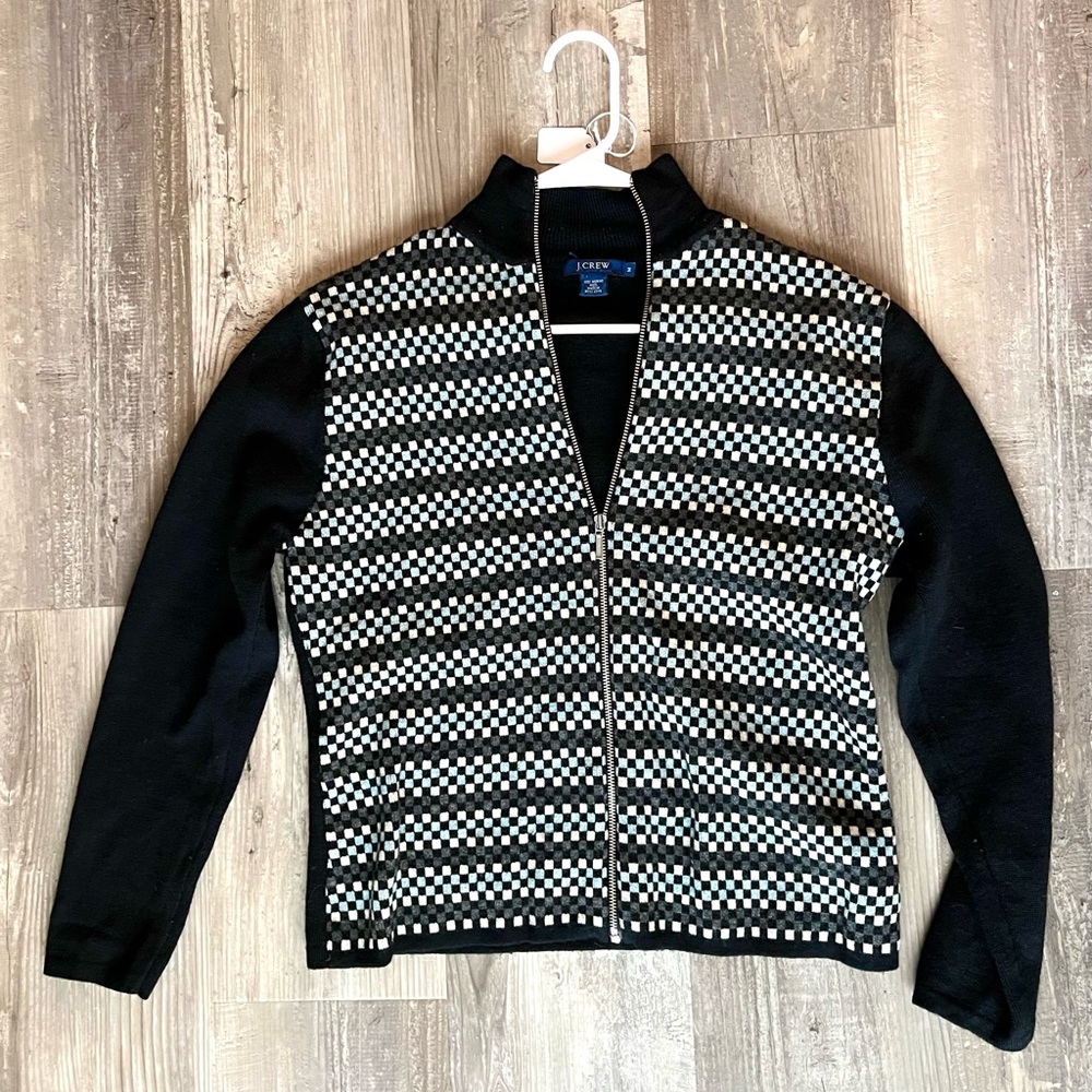 JCrew sweater with front zipper. 100% merino wool.